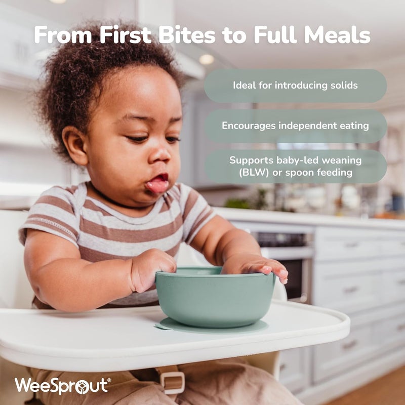 WeeSprout Suction Bowls for Baby & Toddlers (Set of 2) - 100% Silicone w/Plastic Lid - Leak Proof Feeding Supplies - Dishwasher & Microwave Safe Infant Dinnerware w/Extra Strong Base - Image 3